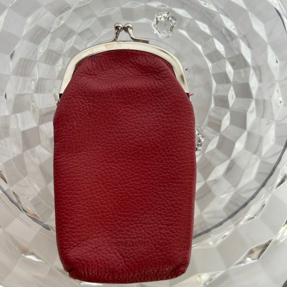 Red Leather Kiss‎ Lock Coin Purse Change Wallet Small Clutch Bag - Picture 3 of 5